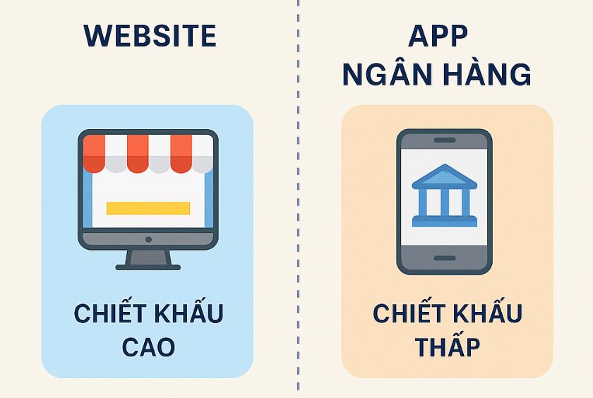 So sánh chiết khấu nạp topup Viettel giữa website và app ngân hàng